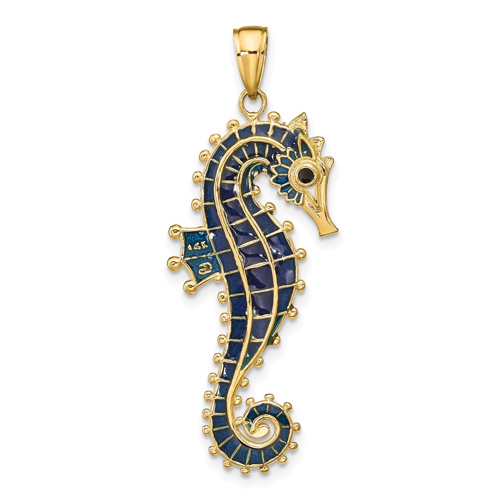 14K  3D Enameled Seahorse Pendant (K7044)