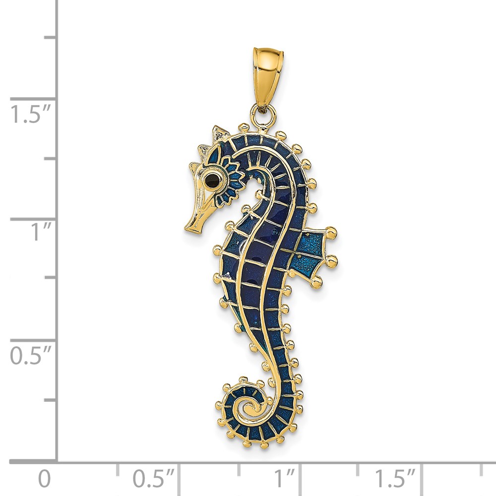 14K  3D Enameled Seahorse Pendant (K7044)