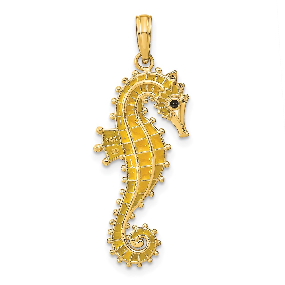 14K 3-D Yellow Enamel Seahorse Charm (K7046)