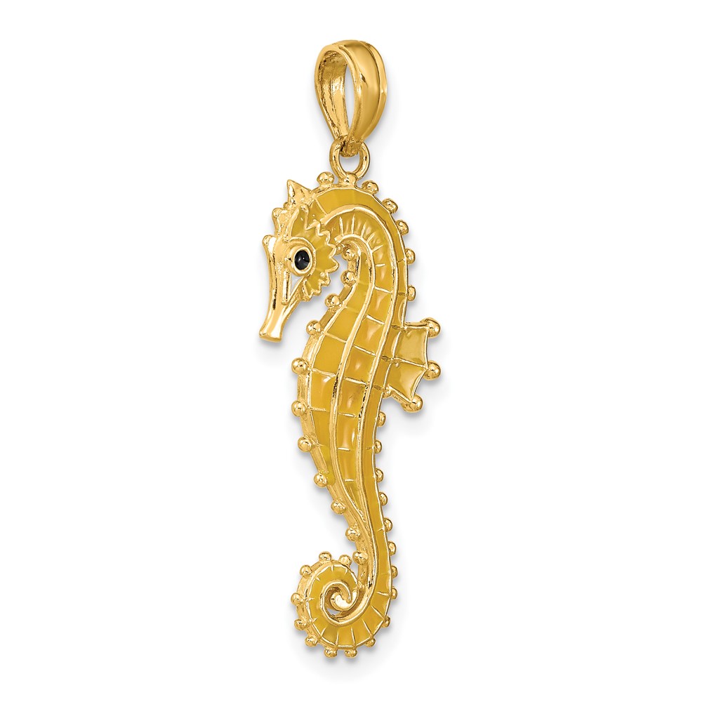 14K 3-D Yellow Enamel Seahorse Charm (K7046)