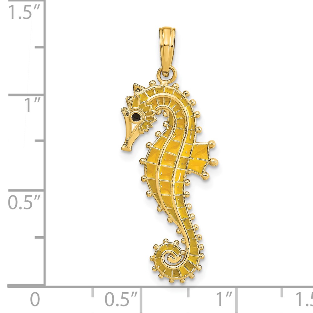 14K 3-D Yellow Enamel Seahorse Charm (K7046)
