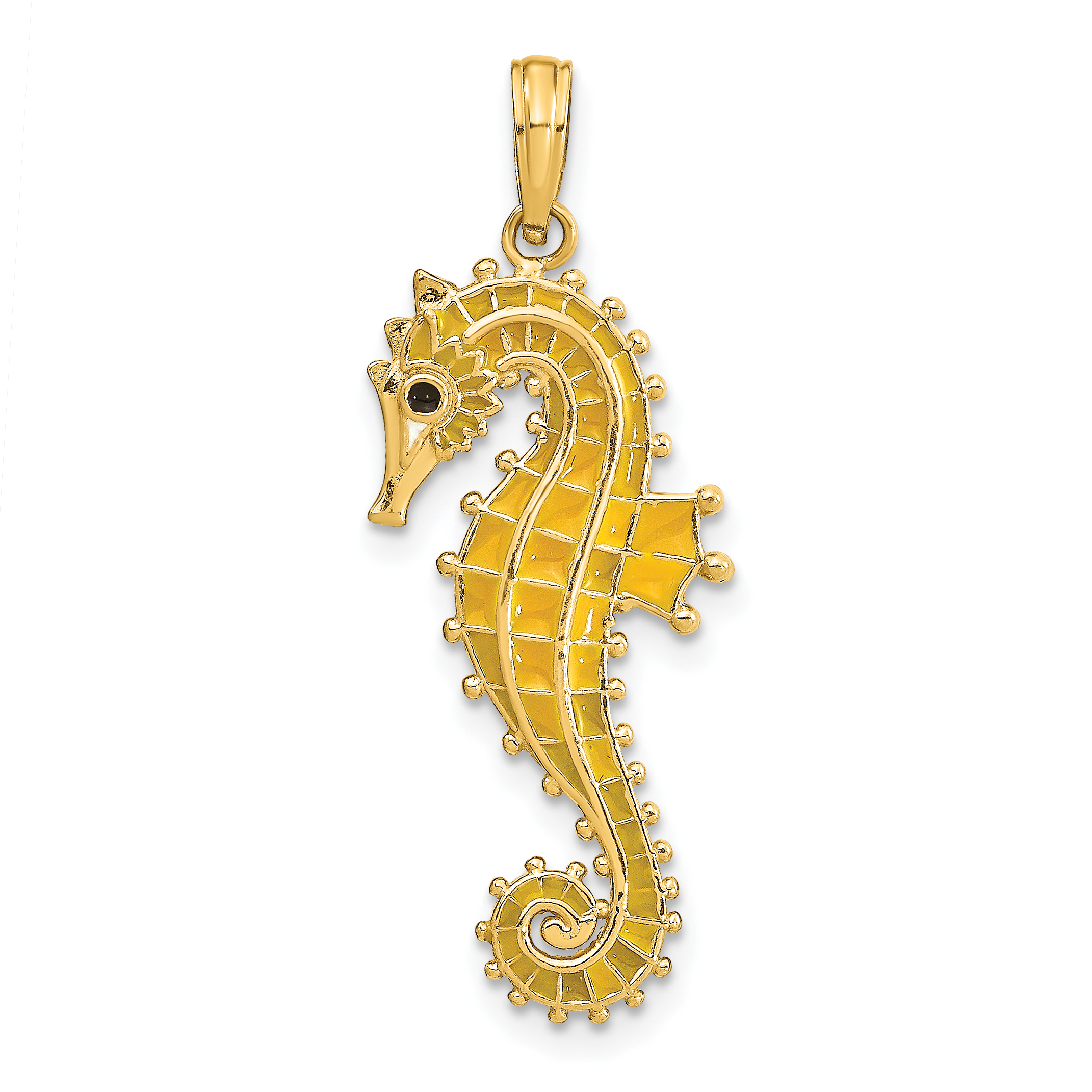 14K 3-D Yellow Enamel Seahorse Charm (K7046)