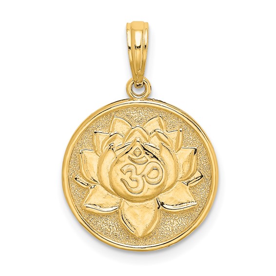 14K Enameled Om Symbol with Lotus Flower on Reverse Charm