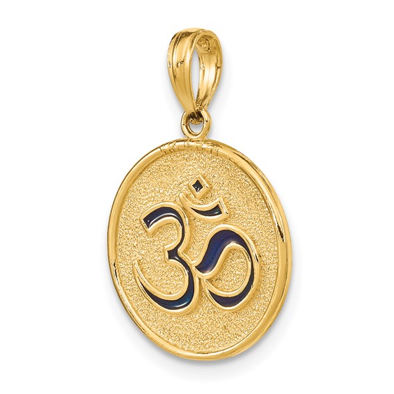 14K Enameled Om Symbol with Lotus Flower on Reverse Charm