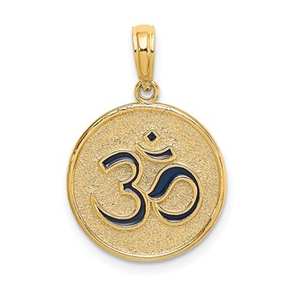 14K Enameled Om Symbol with Lotus Flower on Reverse Charm