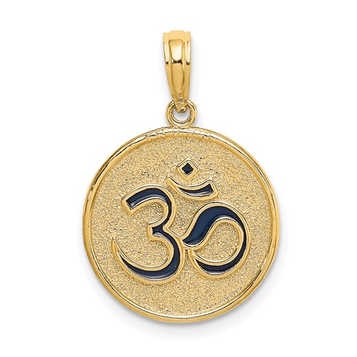 14K Enameled Om Symbol with Lotus Flower on Reverse Charm