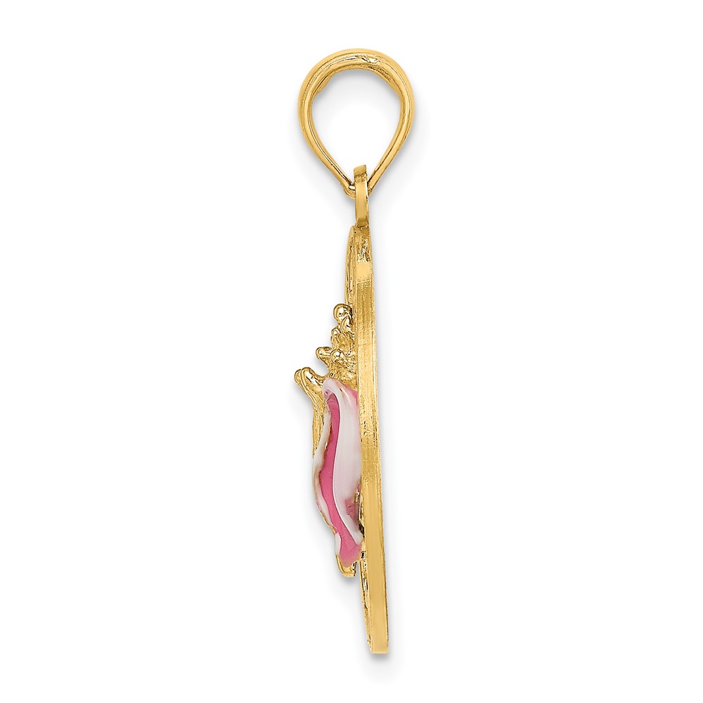 14K Enamel Conch Shell w/ KEY WEST Circle Charm (K7052)