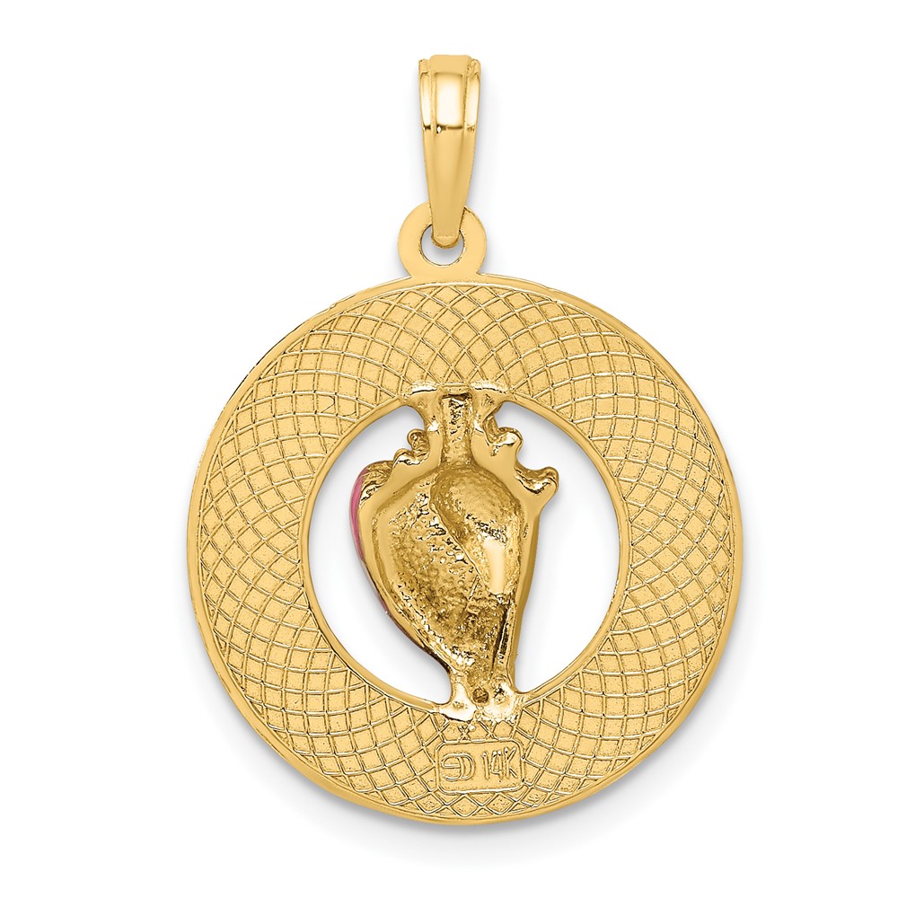 14K Enamel Conch Shell w/ KEY WEST Circle Charm (K7052)