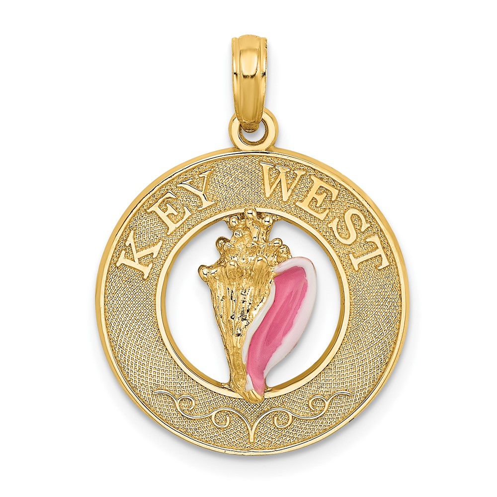 14K Enamel Conch Shell w/ KEY WEST Circle Charm (K7052)