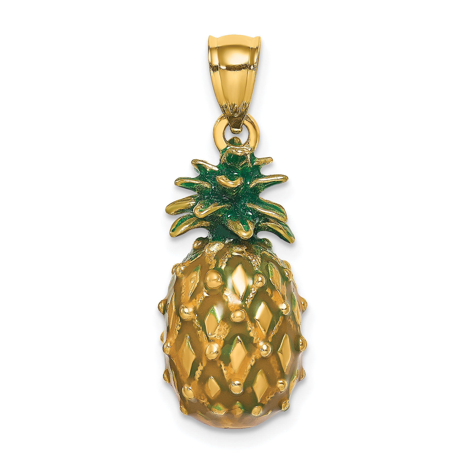14K Enamel and Polished 3-D Pineapple Charm (K7062)