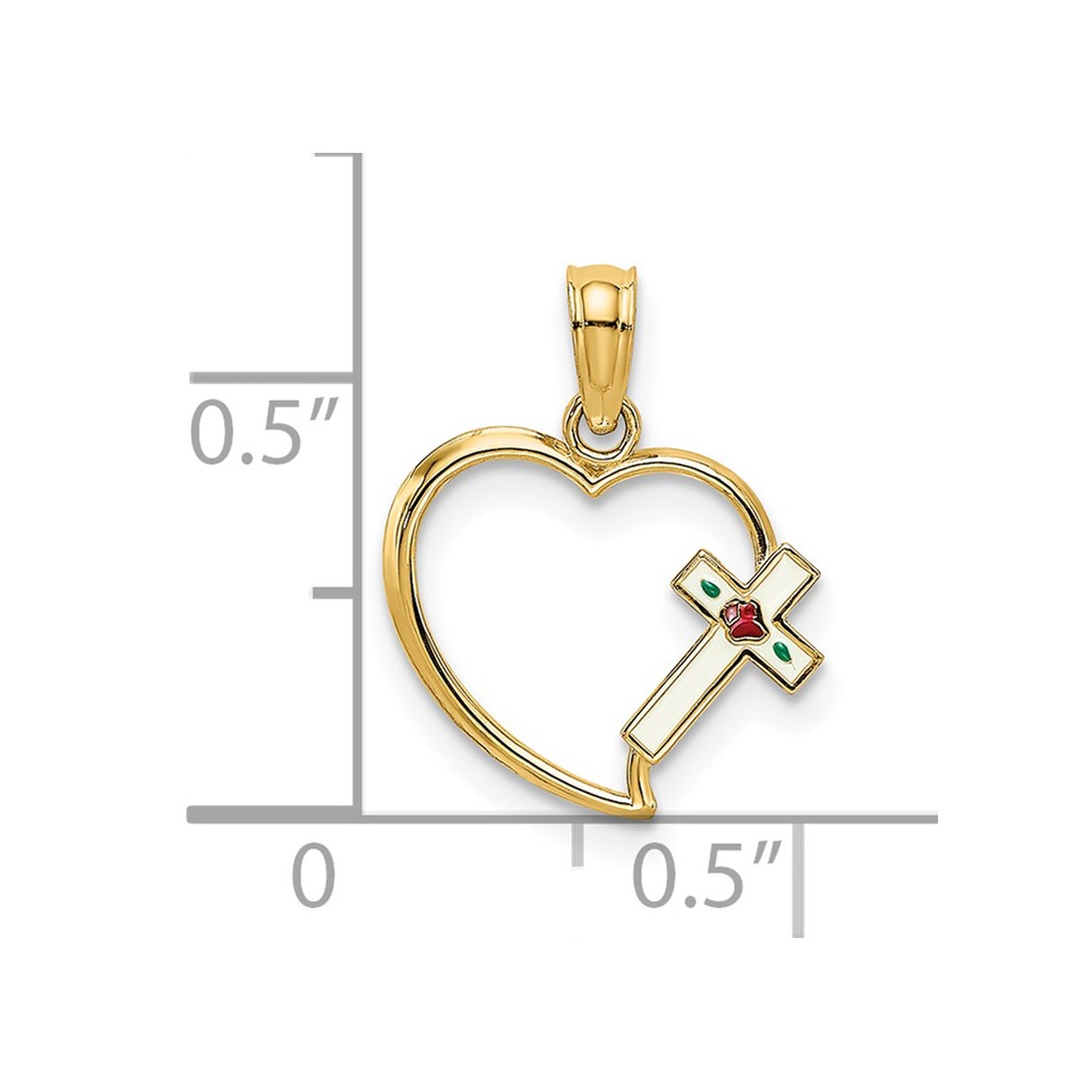 14K Enamel Cross and Heart Charm (K7069)