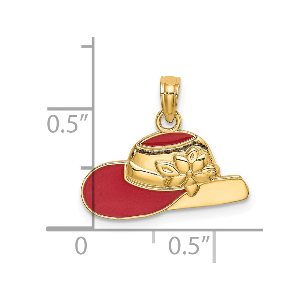 14K Polished 2-D Red Enamel Hat Charm (K7076)