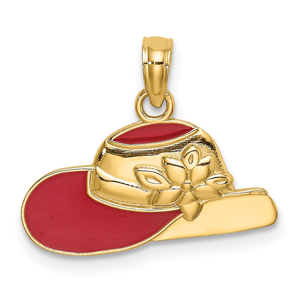 14K Polished 2-D Red Enamel Hat Charm (K7076)