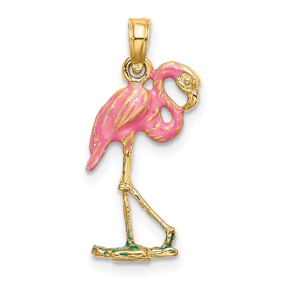 14K 3-D Pink Enamel Flamingo Charm (K7080)
