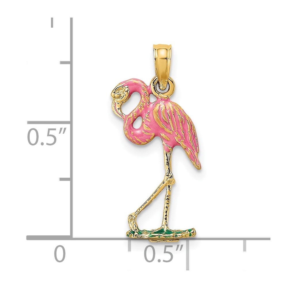 14K 3-D Pink Enamel Flamingo Charm (K7080)