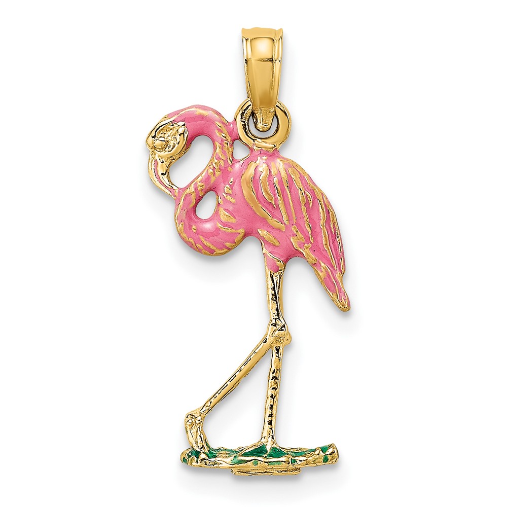 14K 3-D Pink Enamel Flamingo Charm (K7080)