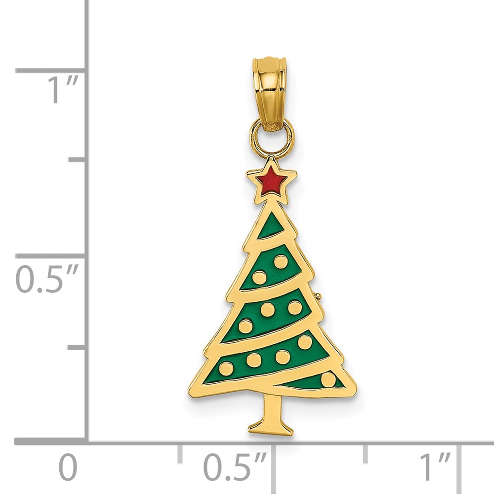 14K Enamel Green Christmas Tree w/ Red Star Charm (K7089)