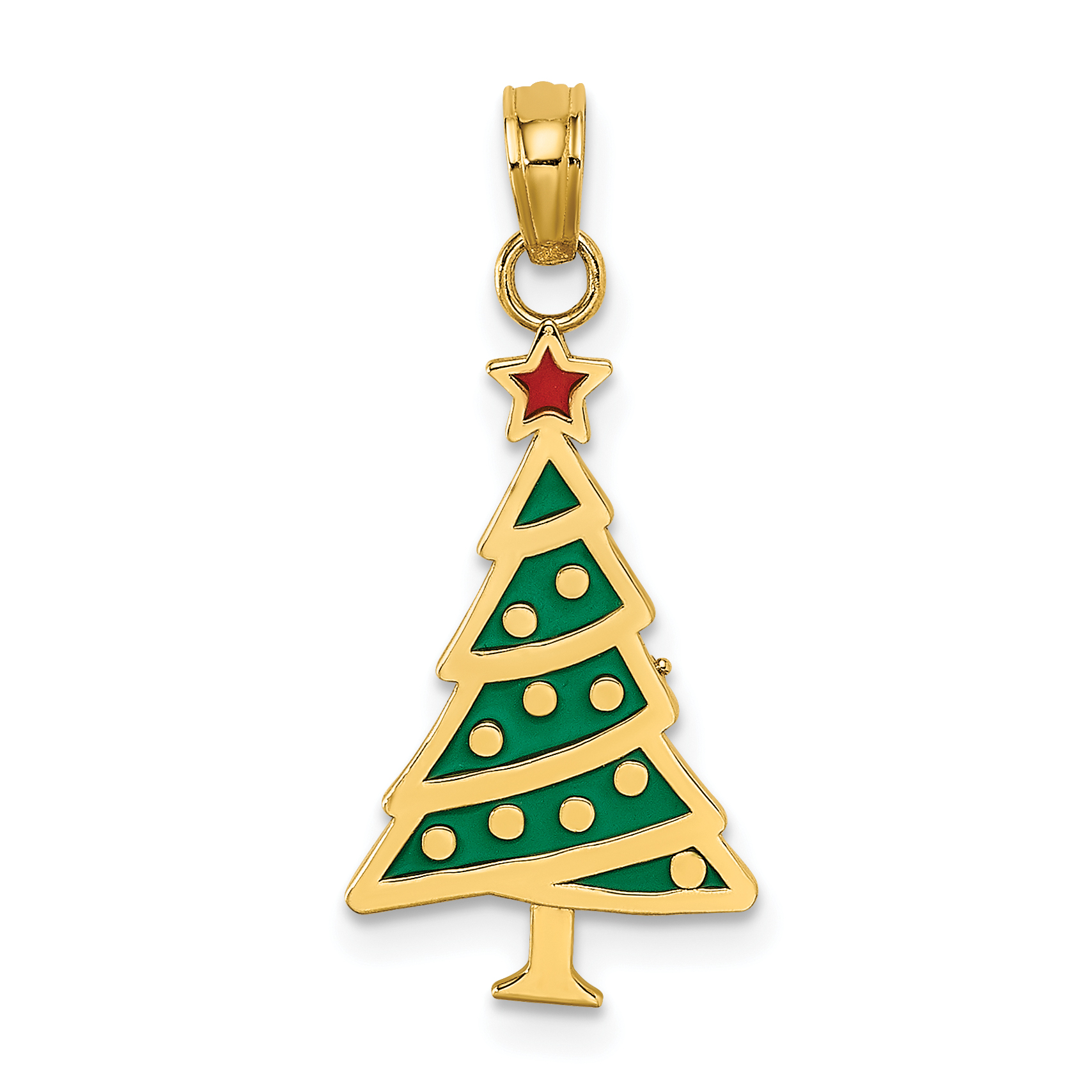14K Enamel Green Christmas Tree w/ Red Star Charm (K7089)