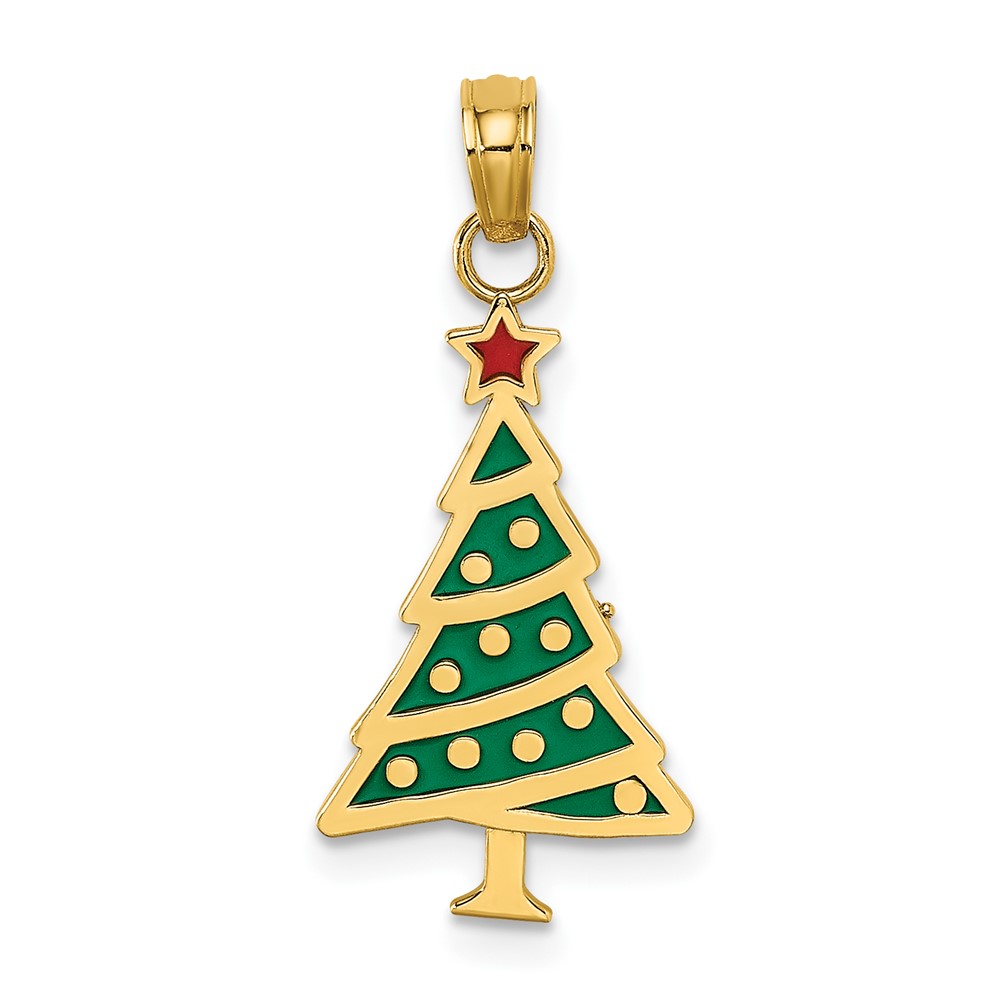 14K Enamel Green Christmas Tree w/ Red Star Charm (K7089)