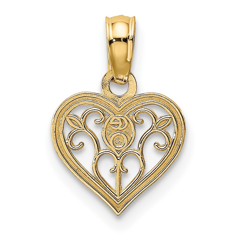 14K Polished Filigree Heart Pendant (K7103)