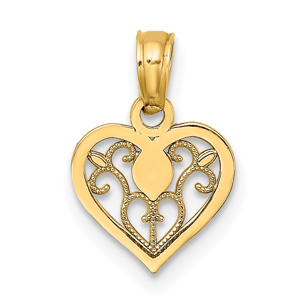 14K Polished Filigree Heart Pendant (K7103)
