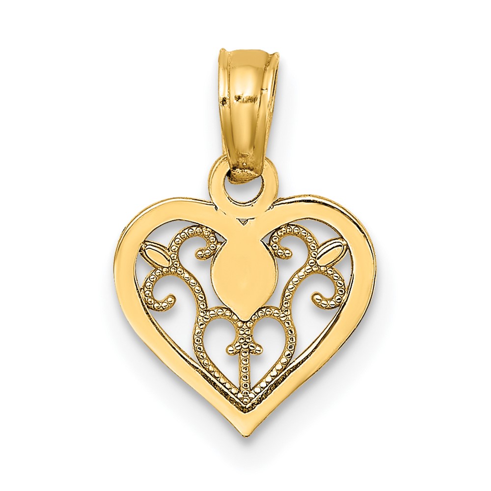 14K Polished Filigree Heart Pendant (K7103)