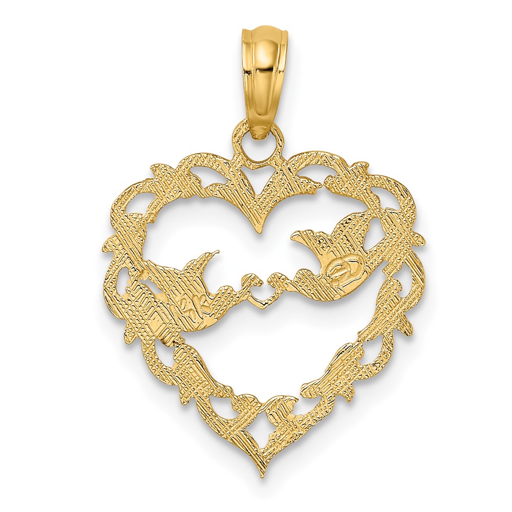 14K Polished Love Birds in Heart Pendant (K7105)