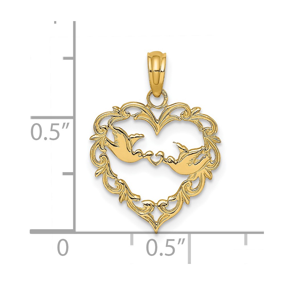 14K Polished Love Birds in Heart Pendant (K7105)