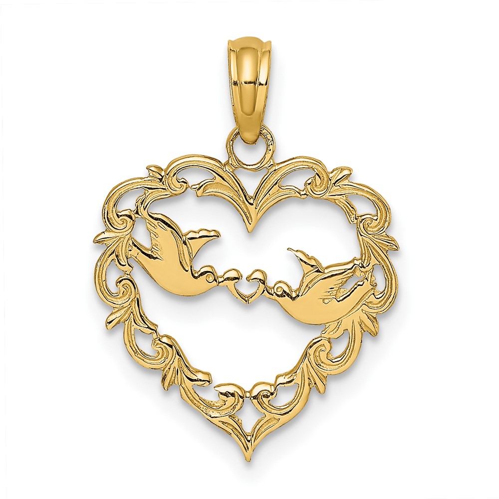 14K Polished Love Birds in Heart Pendant (K7105)