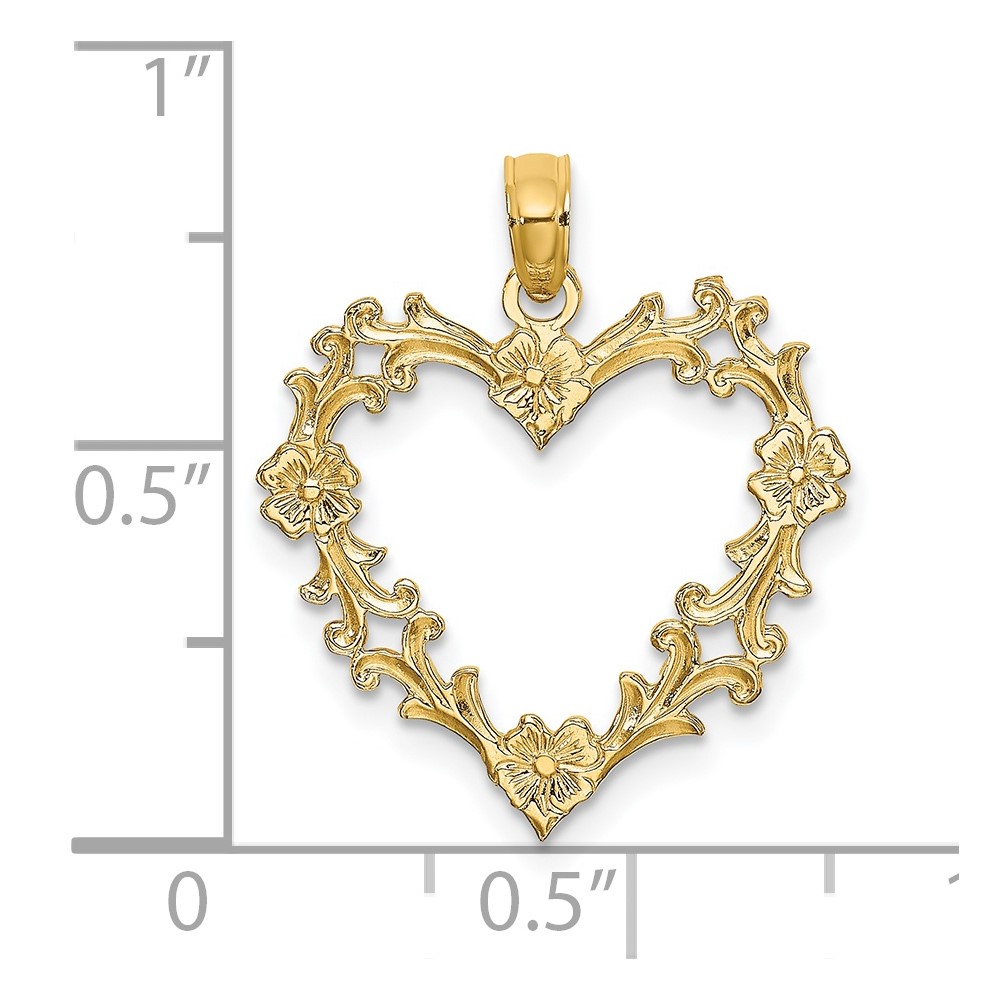 14K Cut-Out Floral Heart Charm (K7107)
