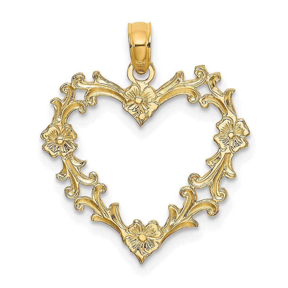 14K Cut-Out Floral Heart Charm (K7107)