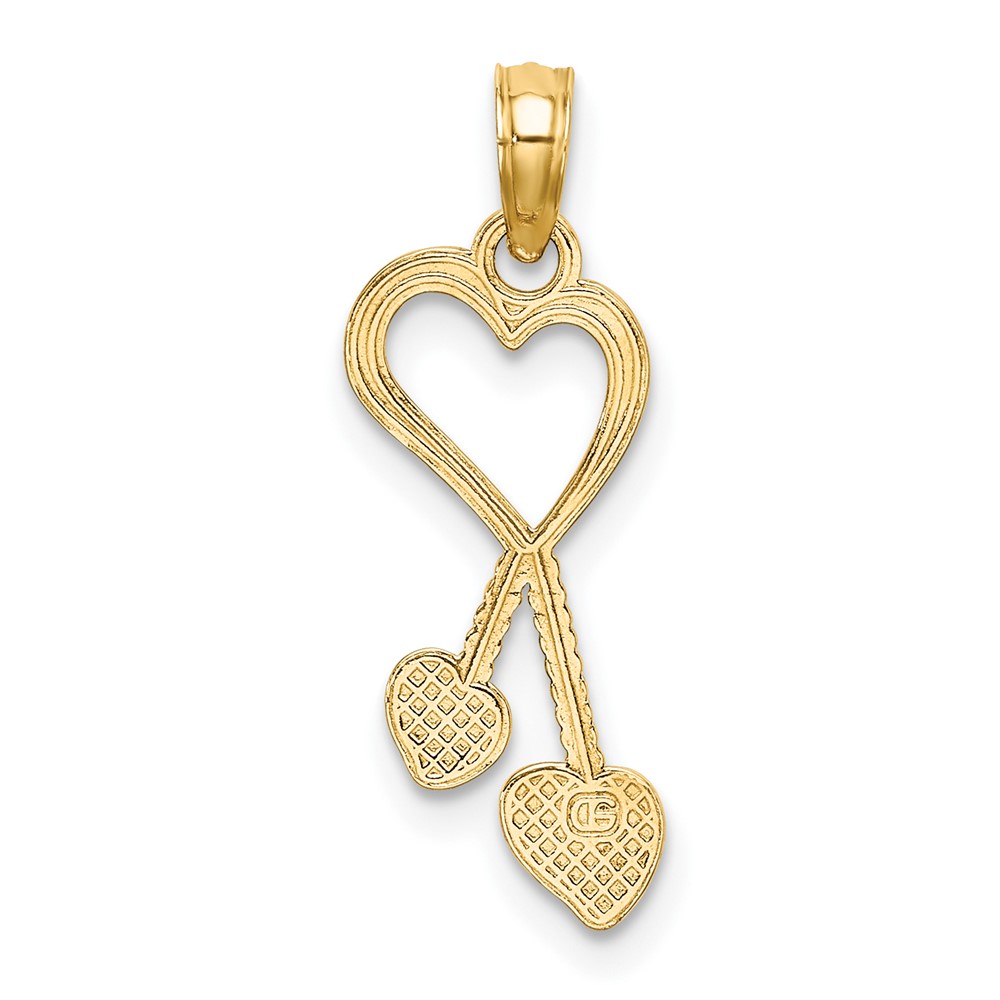 14K Polished Heart w/ Double Heart Tassle Charm (K7114)