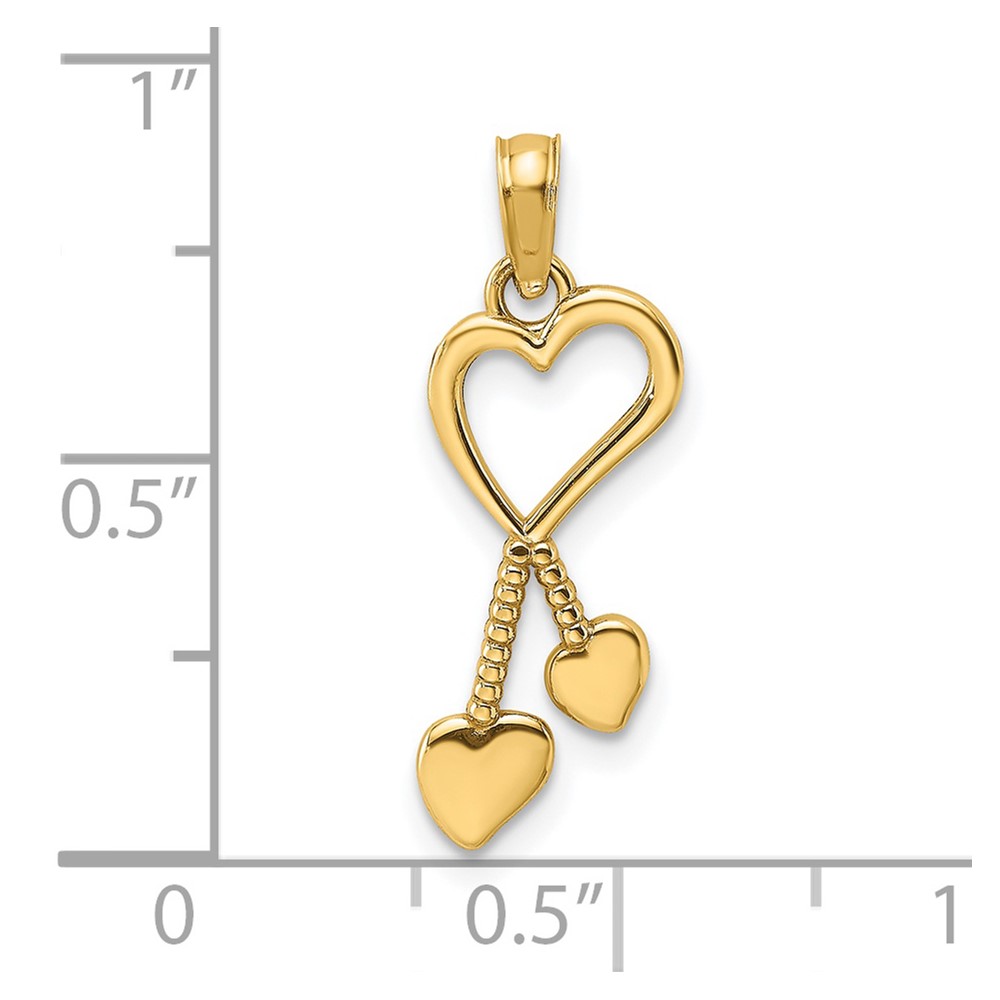 14K Polished Heart w/ Double Heart Tassle Charm (K7114)