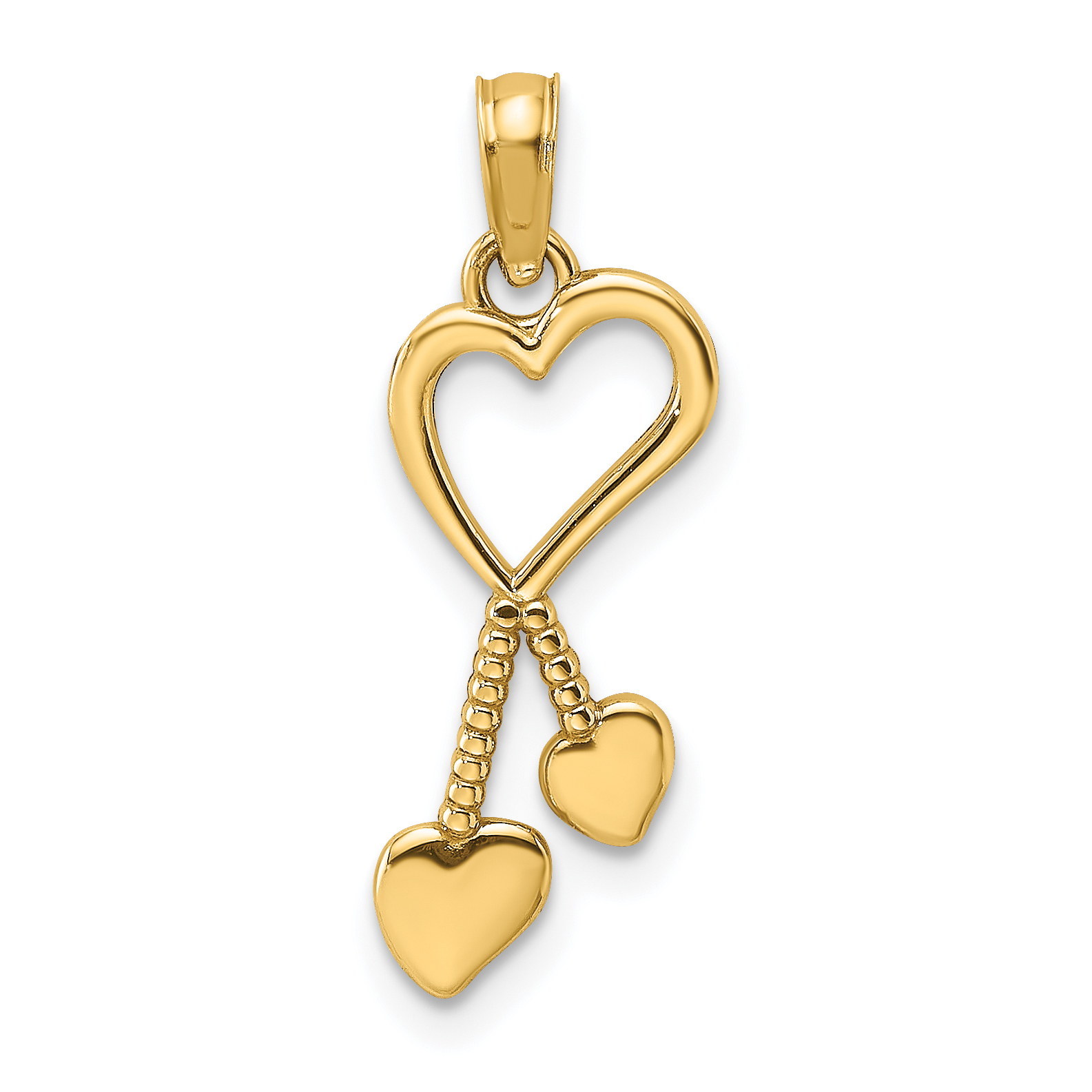 14K Polished Heart w/ Double Heart Tassle Charm (K7114)