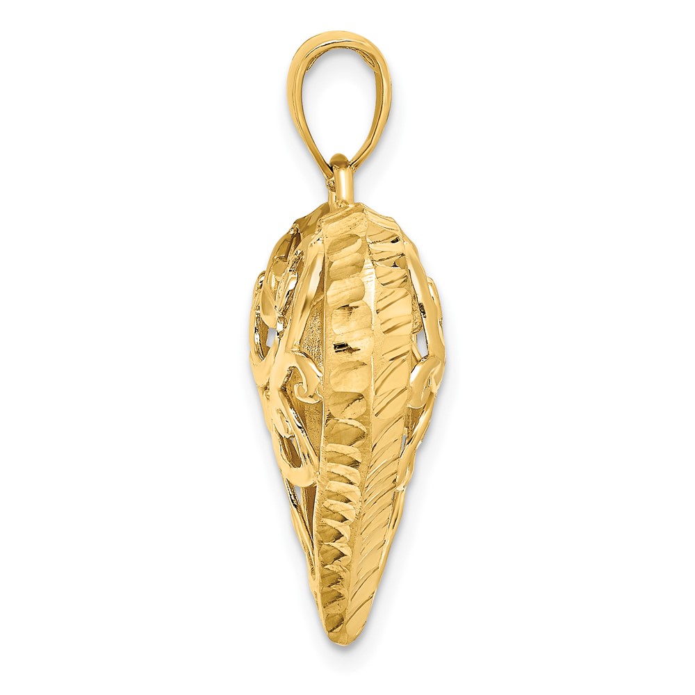 14K 3-D Diamond-cut Filigree Puffed Heart Charm (K7115)