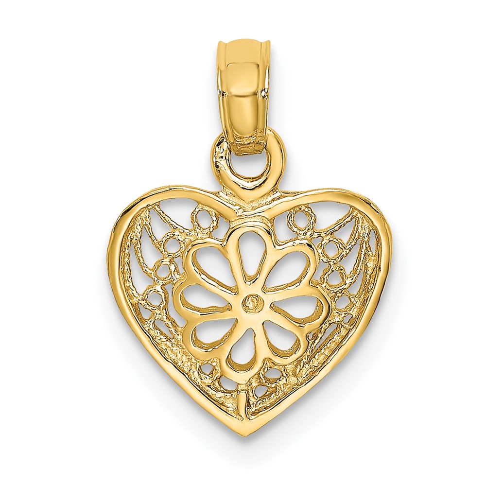14K 2-D Filigree Heart w/ Flower Design Charm (K7120)