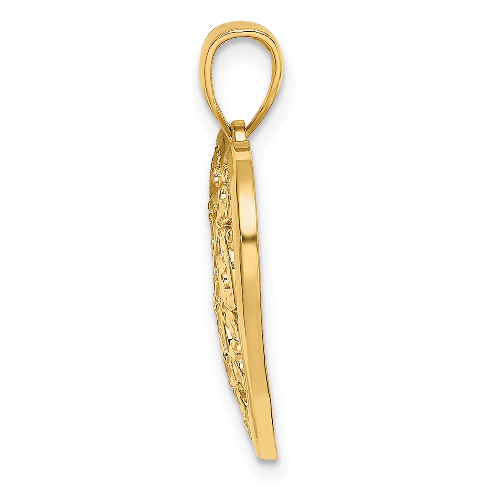 14K Diamond-cut Heart Pattern On Heart Charm (K7126)