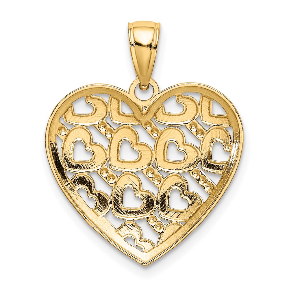 14K Diamond-cut Heart Pattern On Heart Charm (K7126)
