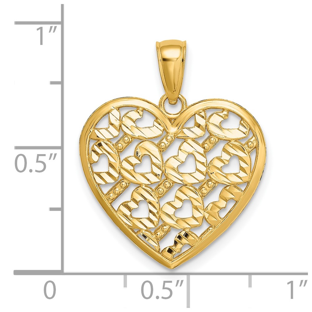 14K Diamond-cut Heart Pattern On Heart Charm (K7126)