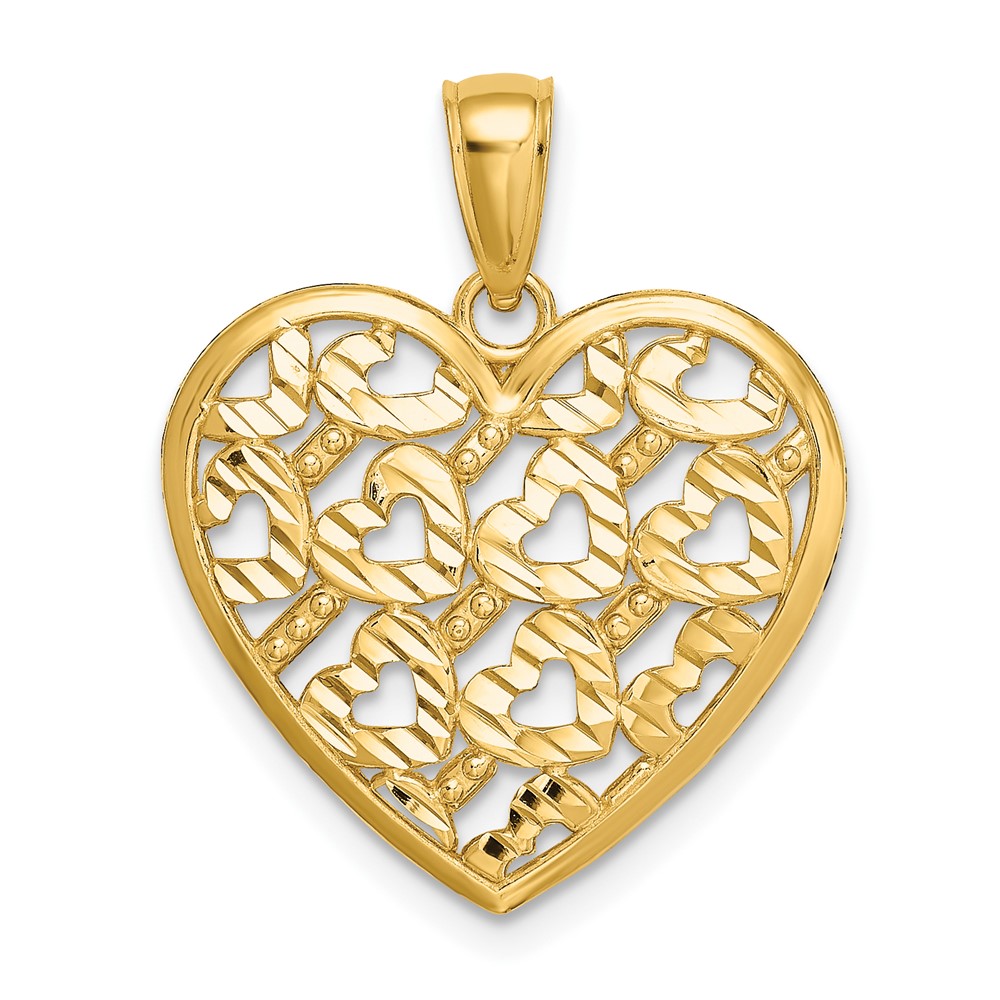 14K Diamond-cut Heart Pattern On Heart Charm (K7126)