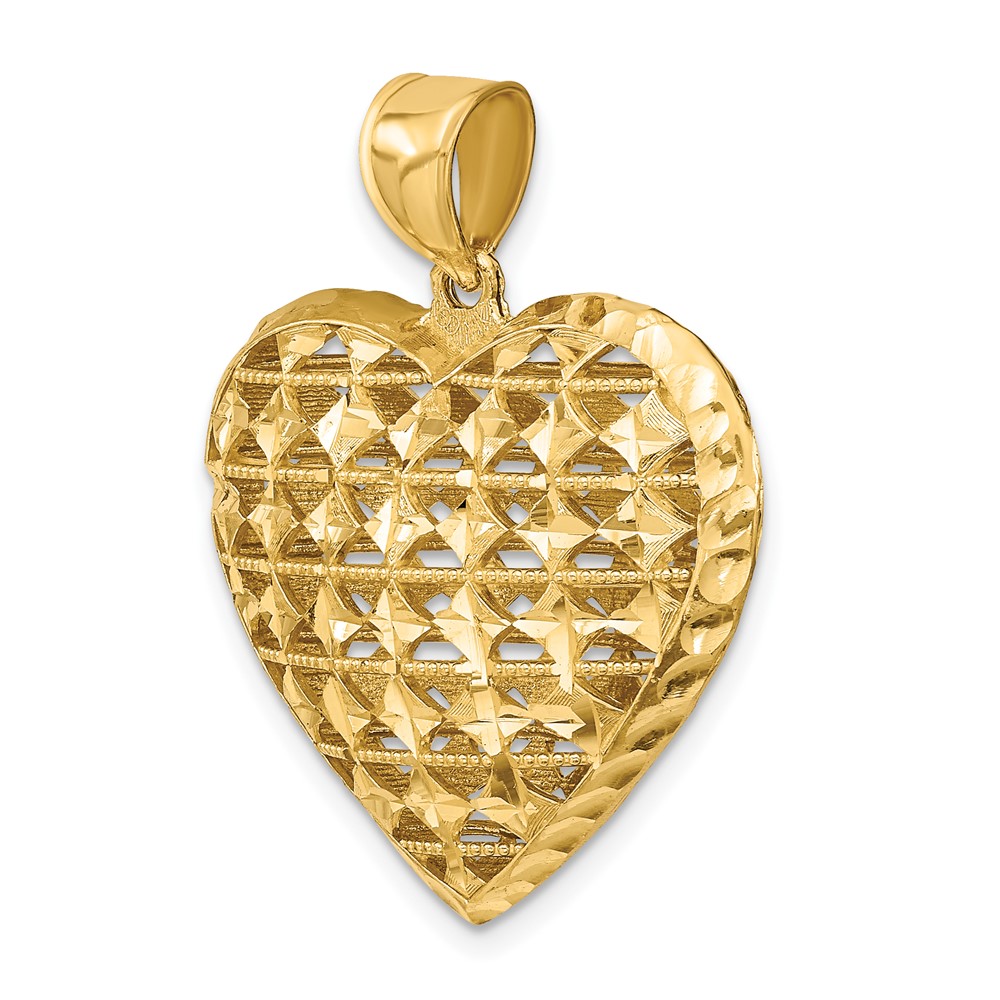 14K 3-D Cut-out Diamond-cut Puffed Heart Pendant (K7128)