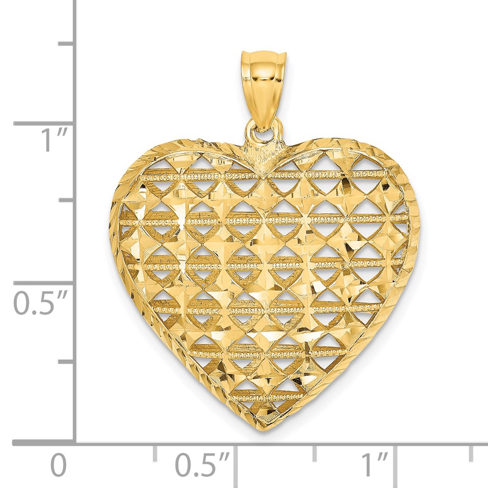 14K 3-D Cut-out Diamond-cut Puffed Heart Pendant (K7128)