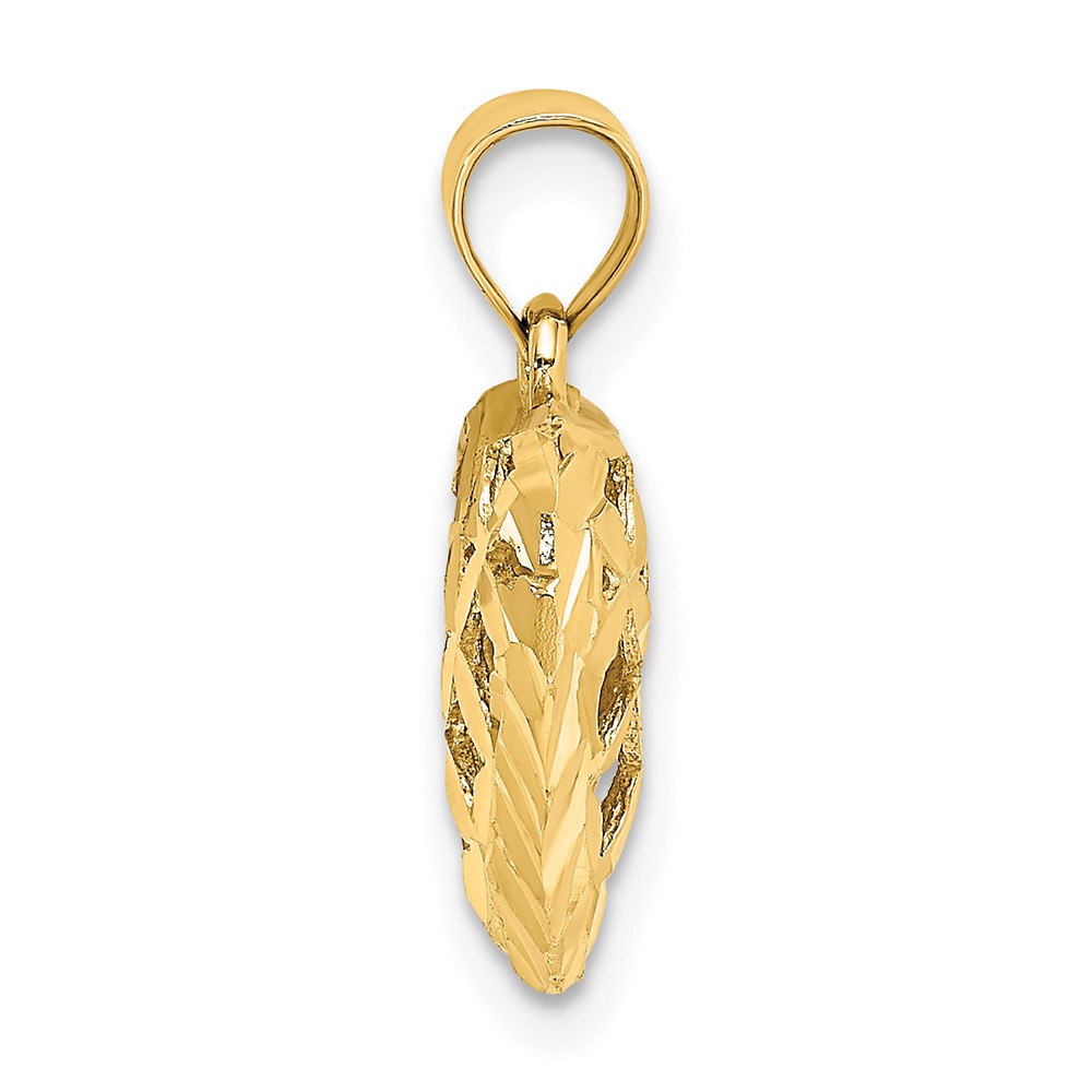 14K 3-D Diamond-cut Filigree Puffed Heart Charm (K7131)