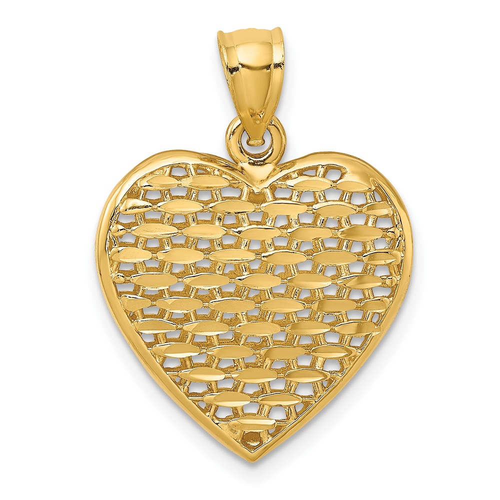 14K 3-D Diamond-cut Puffed Heart Charm (K7132)