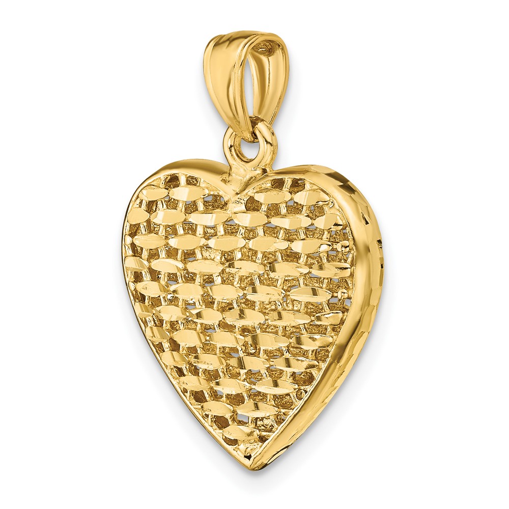 14K 3-D Diamond-cut Puffed Heart Charm (K7132)