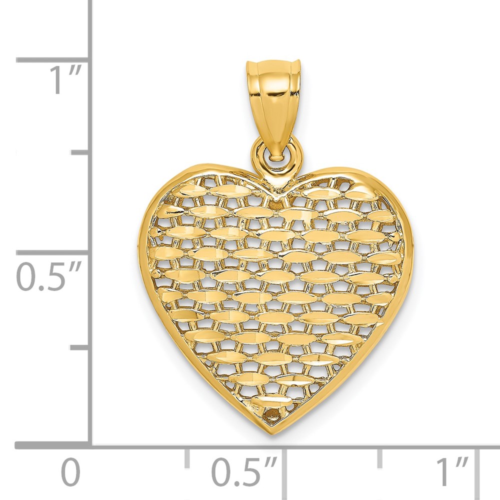 14K 3-D Diamond-cut Puffed Heart Charm (K7132)