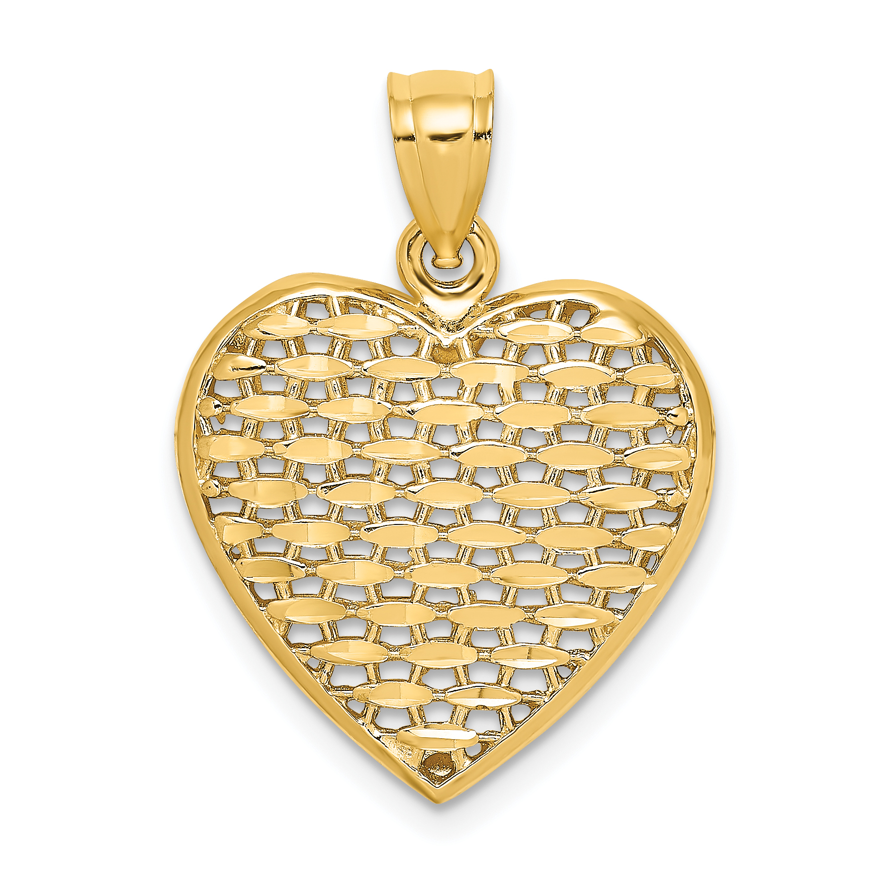 14K 3-D Diamond-cut Puffed Heart Charm (K7132)