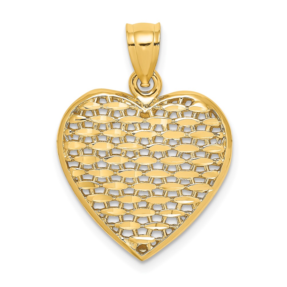 14K 3-D Diamond-cut Puffed Heart Charm (K7132)