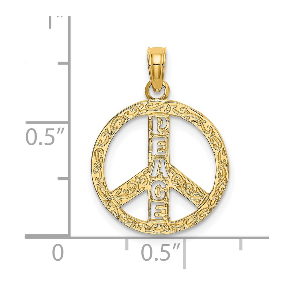 14K Flat Textured Peace Sign Charm (K7135)