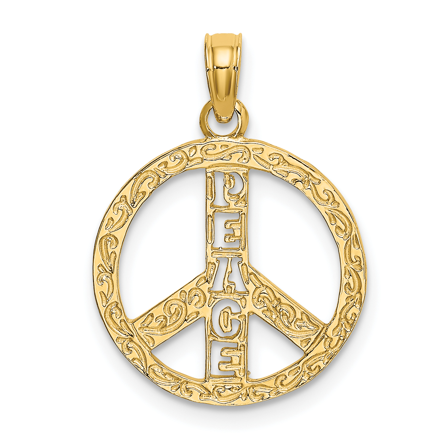 14K Flat Textured Peace Sign Charm (K7135)